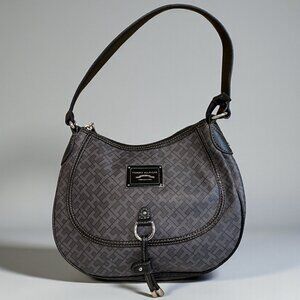 Tommy Hilfiger Gray & Black Shoulder Bag Purse (11 in x 9 in with 9 in drop)